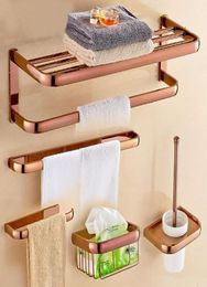 Rose Gold Color Brass Square Bathroom Accessories Towel Shelf Towel Holder Toilet Paper Holder Wall Mounted Bath Hardware Sets T204271098