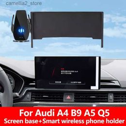 Car Holder Car Mobile Phone Holder For Audi A4 B9 A5 Q5 Special Bracket Of Multimedia Screen Display 360 Rotation GPS Stable Phone Holder Q231104