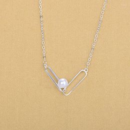 Pendant Necklaces Geometric Silver Color Double Pin Pearl Jewelry For Women Collar