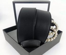 Fashion Womens Men Designers Belts Leather Black Bronze Buckle Classic Casual Pearl Belt Width 38cm With Box6014744