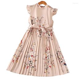 Girl Dresses 2023 Summer Dress Kids Floral Print For Girls Child Sleeveless Casual A-line With Belt Cloth Children Clothing