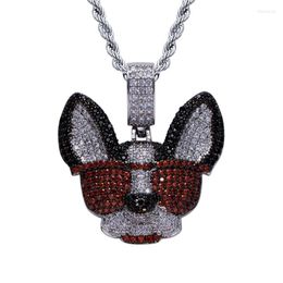 Pendant Necklaces Hip Hop Full Zircon Chihuahua With Sunglasses Charm Necklace For Men Women Iced Out Rapper Chain Jewellery Drop