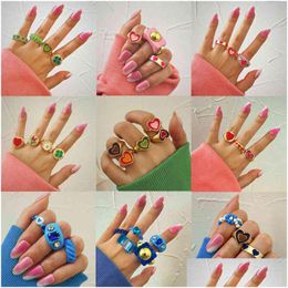 Charm Bracelets 17Km Vintage Golden Rings Set For Women Fashion Pink Green Colour Resin Flower Love Heart Ring Whole Jewellery D Dhgarden Dhqbd