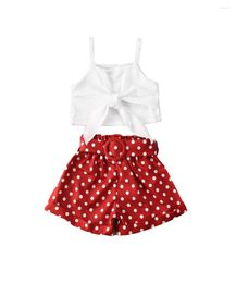 Clothing Sets 2Pcs Toddler Baby Girl Clothes Summer Solid Colour Strap Bowknot Crop Tops Polka Dot Short Pants Fashion Outfits 1-6Y