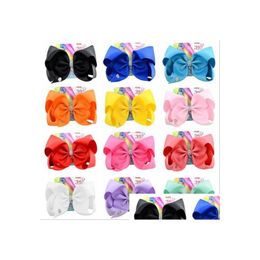 Hair Accessories 8 Inch Siwa Hair Bow Solid Colour With Rhinestone Clips Papercard Metal Logo Girls Big Accessories Hairpin Hairband Dr Dhe5F