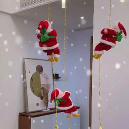Christmas Decorations Electric Music Santa Claus Climbing Beads Chain Rope Toy Dolls Decorative Pendant Gift 231102