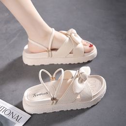 Sandals Sandals Ladies Summer Fairy Style Fashion Student Thick Soled Roman Flats Indoor Slippers Bows 230403