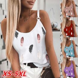 Women's Tanks 2023 Summer Women T-Shirts Fashion Casual Feather Print Sleeveless Tank Tops All-Match Suspender Clothing