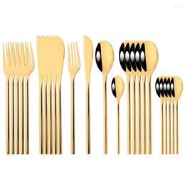 Dinnerware Sets Top Quality Gold Cutlery Set Western Flatware 24Pcs Knife Fork Spoon Service Dinner 304 Stainless Steel Tableware