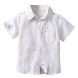 Kids Shirts Summer Baby Shirts Children's Striped Short Sleeve Shirts Boys' Single Chest Cardigan Formal Top Baby Clothing 230403