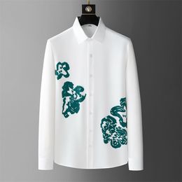 Luxury Rhinestone Flowered Shirts Men High-quality Long Sleeve Casual Business Dress Shirts Social Party Streetwear Men Clothing