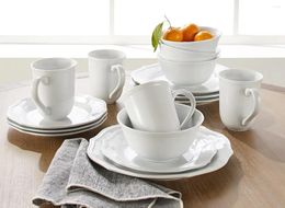 Bowls Better Homes & Gardens 16-piece Carnaby Scalloped Ceramic Dinnerware Set White Bowl With Delicate