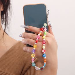 Pearl Phone Chain Key Rings Lanyard Jewellery Accessories for Women Colour Beads Fruit Charm Telephone Rope Phone Strap for Gift