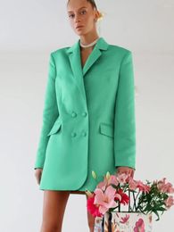 Women's Suits Tesco Bright Color Long Blazer Women Loose V-Neck Sexy Sleeve Jacket For Office Lady Woman Double Breasted Mujer