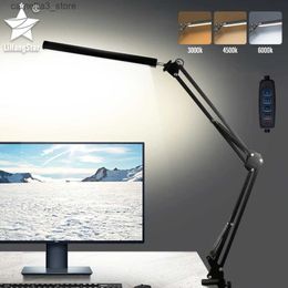 Desk Lamps LED Reading Desk Lamp 24W Folding Swing Arm Desk Lamp with Clamp Dimmable Suitable for Workbench Home Eye Care Office Study Q231104