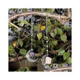 Garden Decorations Crescent Moon Crystal Quartz Rearview Mirror Car Charms Witchy Window Decor Mini Hanging Suncatcher Decorat Dhw1T