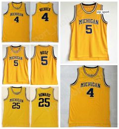 College Jerseys Michigan Wolverines Basketball Jalen Rose Chris Webber Juwan Howard Jerseys Team Yellow Stitched Free Shipping