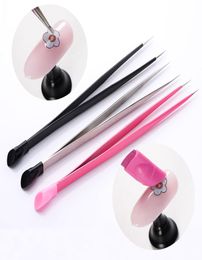 Nail Files 1pc 2 Heads Straight NailTweezers with Silicone Pressing Head for 3D Sticker Rhinestones Water Picker Metal Nails Tools4212932