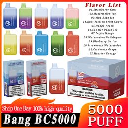 Original UZY Bang BC5000 Puff 5000 Puffs Disposable E cigarettes Features Mesh Coil 1.2ohm 12ml Disposables Vapes Pen 0/2/3/5% Rechargeable 650mAh VS Bang King