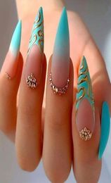 False Nails Green Long Stiletto With Designs Fashion Matte Fake Press On 2022 French Almond Manicure TipsFalseFalse4998772