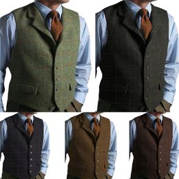 Men's Vests Green Casual Gentleman Plaid Soft Wool Jacket Vest Tweed Business Coffee Waistcoat For Man Wedding Party 230331