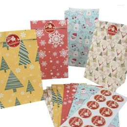 Christmas Decorations 12pcs Mix Kraft Paper Bags Gift Snowflake Candy Party Favours Bag Xmas Kids Packing Noel Navidad Decor