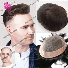 Natural Frontline Human Hair Men Toupee Straight Durable Fine Mono Base Hair System Prosthesis Capillary Male Wigs Replacement