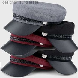 Berets Wool Retro Painter Hat for Women Black Military Hat Sailor Ctain Flat Top Cs Spring Autumn British Artist Newsper BeretsL231103