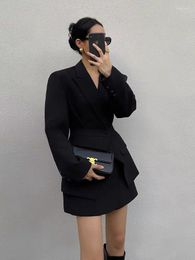 Women's Suits Insozkdg Slim Fit Black Elegant Belted Blazer Women Notched Neck Long Sleeve Coat Fashion Tide Autumn 2023 Clothing