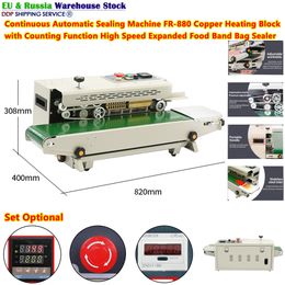 Continuous Automatic Sealing Machine FR-880 Copper Heating Block with Counting Function High Speed for Expanded Food Band Bag