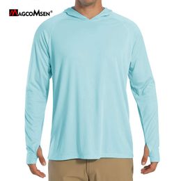 Men's T-Shirts MAGCOMSEN Men's Hooded UV Sun Protection T-Shirt UPF 50 Long Sleeve Quick Dry Hoodies Summer Beach Casual Workout Hiking Shirts 230403