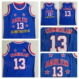 Moive Harlem Globetrotters Jerseys Wilt Chamberlain 13 College Basketball University Embroidery And Stitched Blue Color Team For Sport Fans Breathable NCAA