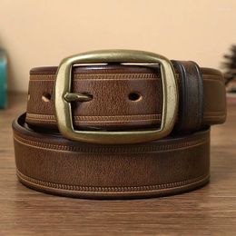 Belts Top Leather Cowhide Belt Fashion Genuine Men Copper Buckle Strap For Male Wide Luxury Designer Retro Gift