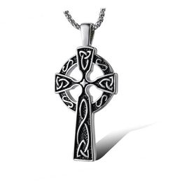 Pendant Necklaces Vintage Viking Irish Concentric Knot Cross Necklace For Men Retro Lrish Celtics Religious Male Jewelry 24Inch230y