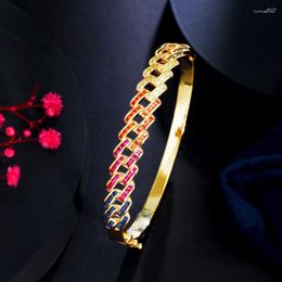 Bangle ThreeGraces Creative Multicolor Cubic Zirconia Geometric Twist Cuban Luxury Party For Women Fashion Nigerian Jewellery B060