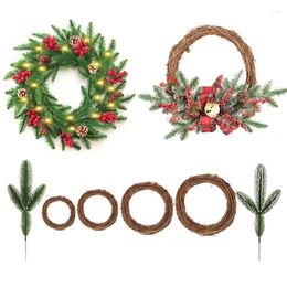 Decorative Flowers 1pack Christmas Rattan Wreath Fake Pine Branches Berries For DIY Home Door Hanging Decoration