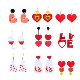 Dangle Earrings VALENTINE'S DAY GIFT Acrylic Red Heart & Bow Knot Lip Letter Love Piercing Drop Accessories For Women