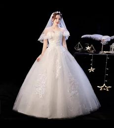2023 super quality round neckline bridal with handmade beads wedding ball gown with lace luxury and elegant wedding gown with sleeves