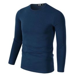 Men's T-Shirts Men's Long Sleeve T-shirt Elastic Slim Fit Simple Fashion Self Culture Wearable Solid Colour Men's O-Neck Shirt 230403