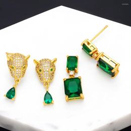 Stud Earrings WANGAIYAO Fashion Retro Emerald Female Everything Temperament Leopard Head Ear Studs Geometric Zircon Jewel