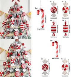 Christmas Decorations Tree Red White Candy Pendant Crutch Xmas Decoration Happy Year Po Props 2024 Home Party Gifts 231102