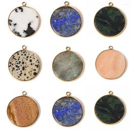 Pendant Necklaces 2pcs 30MM Round Natural Stone Pendants Charm Flat Quartz Slice Flash Labradorite Jaspers For Jewellery Making Diy Necklace