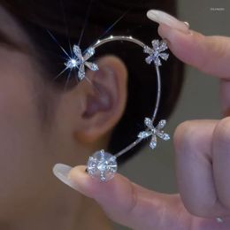 Backs Earrings Rotatable Flower Ear Clip Fake Piercing Long Tassels For Women Spinning Shining Zircon Unique Cuff Fashion Jewellery