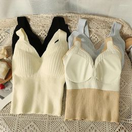 Women's Tanks Korean Fashion Winter Padded Crop Top Women Autumn Kintted Female Tank Tops Built In Bra Ladies Underwear Daily Camis Dropship