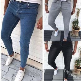 Man Solid Colour Leisure Skinny Jeans Bound Feet Pants Slim Fit Denim Pant Casual Men Slim Fashion Catchy Elasticity Jogger303V