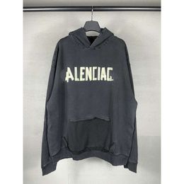 BB classic loose B Hoodies Hoodie Sweater High Version Paris Tape Direct Spray Printing Washed Worn Out Mens Hooded Sweaters Aristocratic Family Balenciia