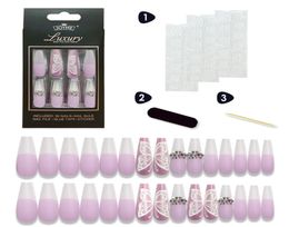 30pcs Full Cover False Nails Press on Long Ballerina Coffin Acrylic Nail Tips Manicure Tool For Christmas Gift2608031
