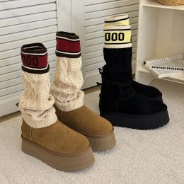 Designer Boots Woman Shoes Dipper Boot Platform Shoe Winter Crochet Boot Suede Elastic Stretch Ankle Shoes Knit Boots