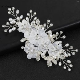 Hair Clips Bridal Crystal Pearl White Flower Clip Floral Style Barrette Bride Jewelry Bridesmaid Wedding Accessories