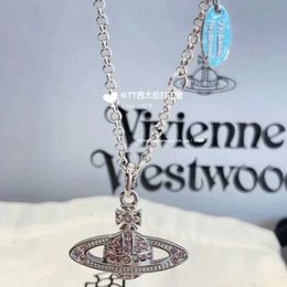 Desginer Viviene Westwoods Western Empress Dowager Pink Diamond Saturn Chain Necklace Women's Advanced Sense Planet Pendant Stacked Accessories High Edition